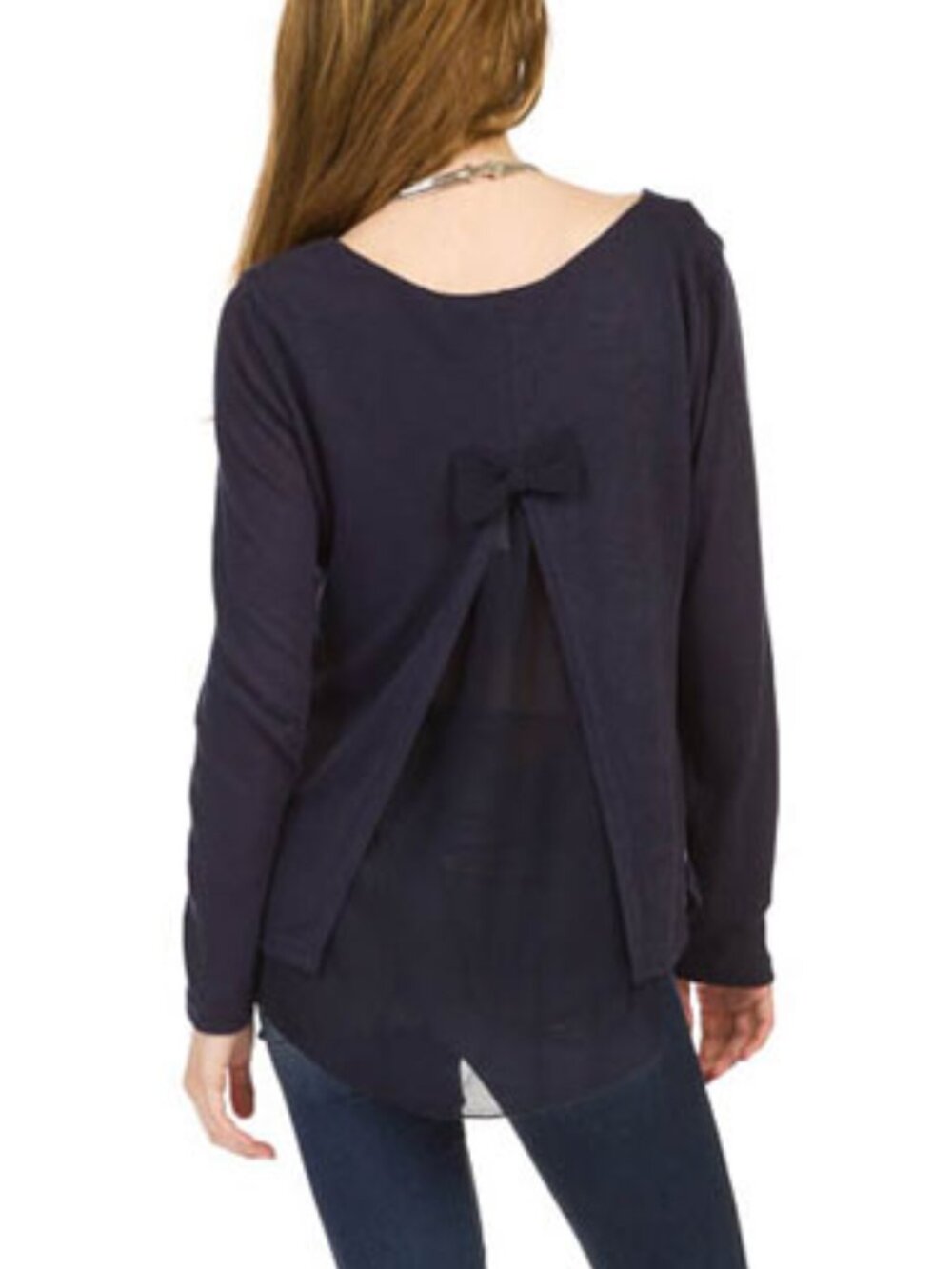 Papillon Black Oversized Sweater With Flowy Sheer Back and Bow